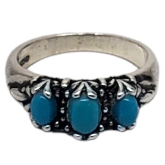 Carolyn Pollack Sterling Silver and 3 Stone Turquoise Ring Size 7.25 #17113 - Picture 1 of 7